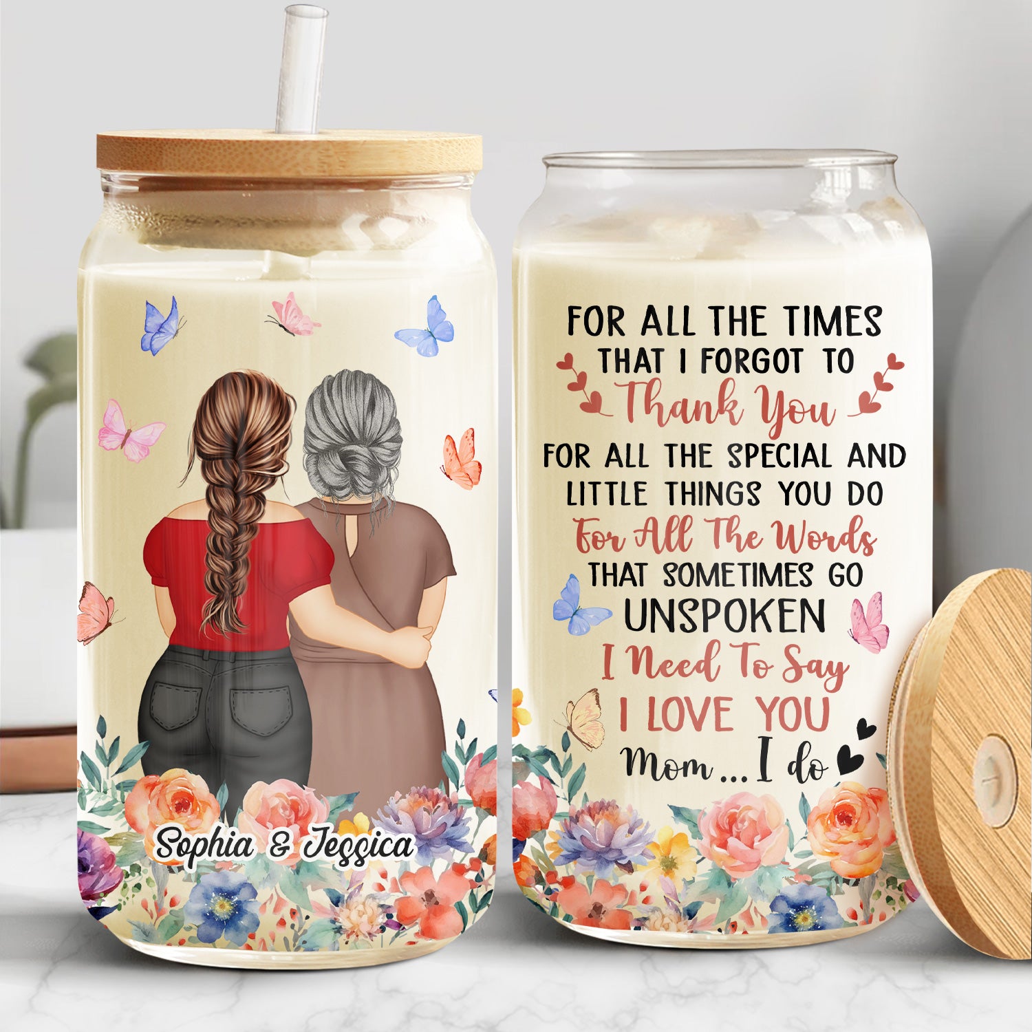 For All The Times That I Forgot To Thank You - Gift For Mom From Daughter - Personalized Clear Glass Can