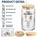 First Mom Now Grandma Birth Month Flowers - Gift For Mommy, Nana - Personalized Clear Glass Can