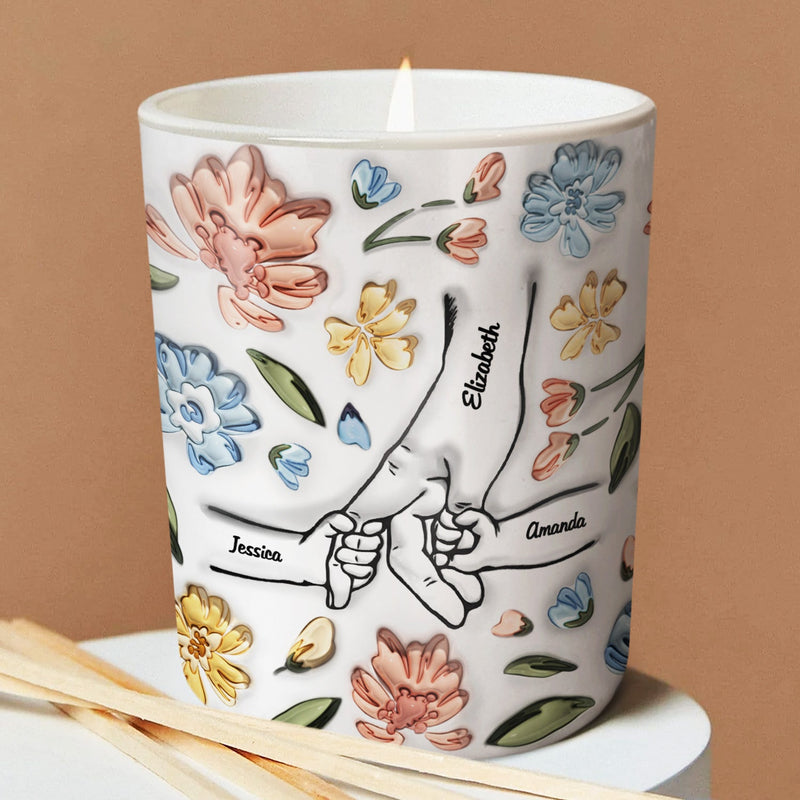 Hand In Hand, I Will Always Protect You - Gift For Mom, Grandma - 3D Inflated Effect Printed Candle, Personalized Scented Candle With Wooden Lid