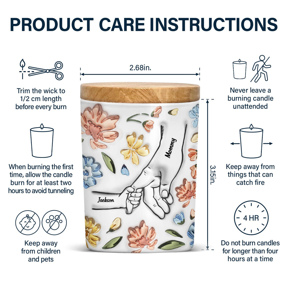 Hand In Hand, I Will Always Protect You - Gift For Mom, Grandma - 3D Inflated Effect Printed Candle, Personalized Scented Candle With Wooden Lid