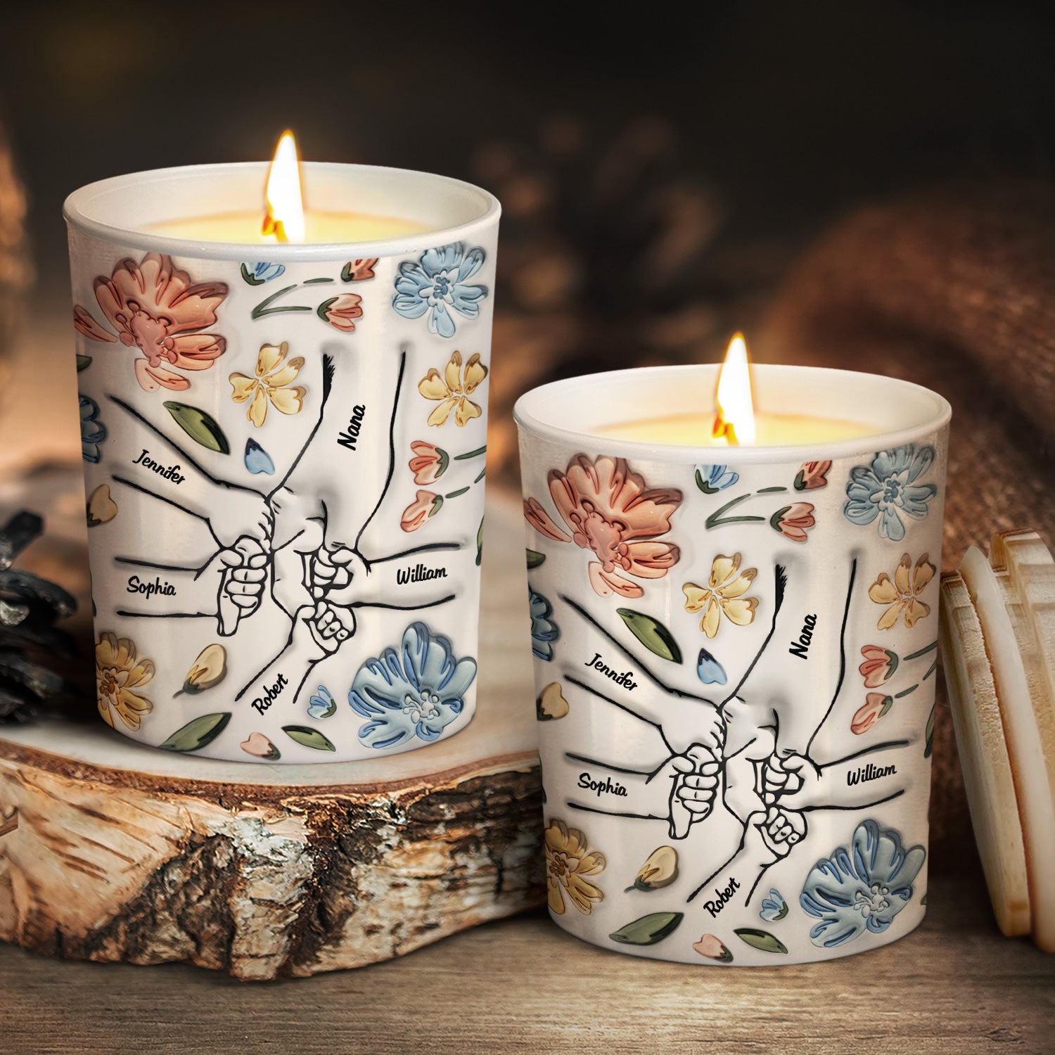 Hand In Hand, I Will Always Protect You - Gift For Mom, Grandma - 3D Inflated Effect Printed Candle, Personalized Scented Candle With Wooden Lid