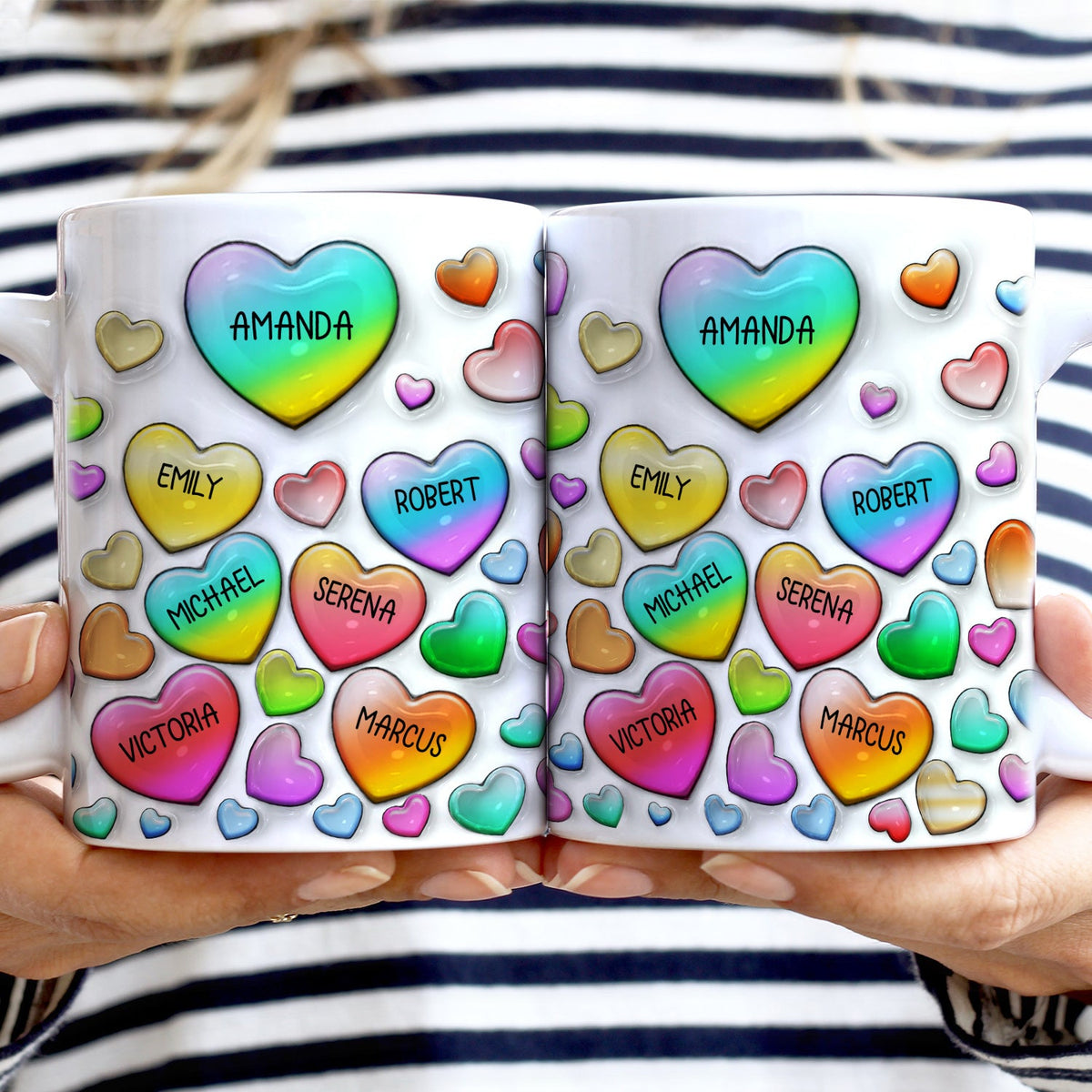 Grandma's Sweethearts Heart By Heart - Cadeau pour Nana, Maman, Mama - Mug imprimé effet gonflé 3D, Mug blanc personnalisé bord à bord