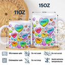 Grandma's Sweethearts Heart By Heart - Cadeau pour Nana, Maman, Mama - Mug imprimé effet gonflé 3D, Mug blanc personnalisé bord à bord