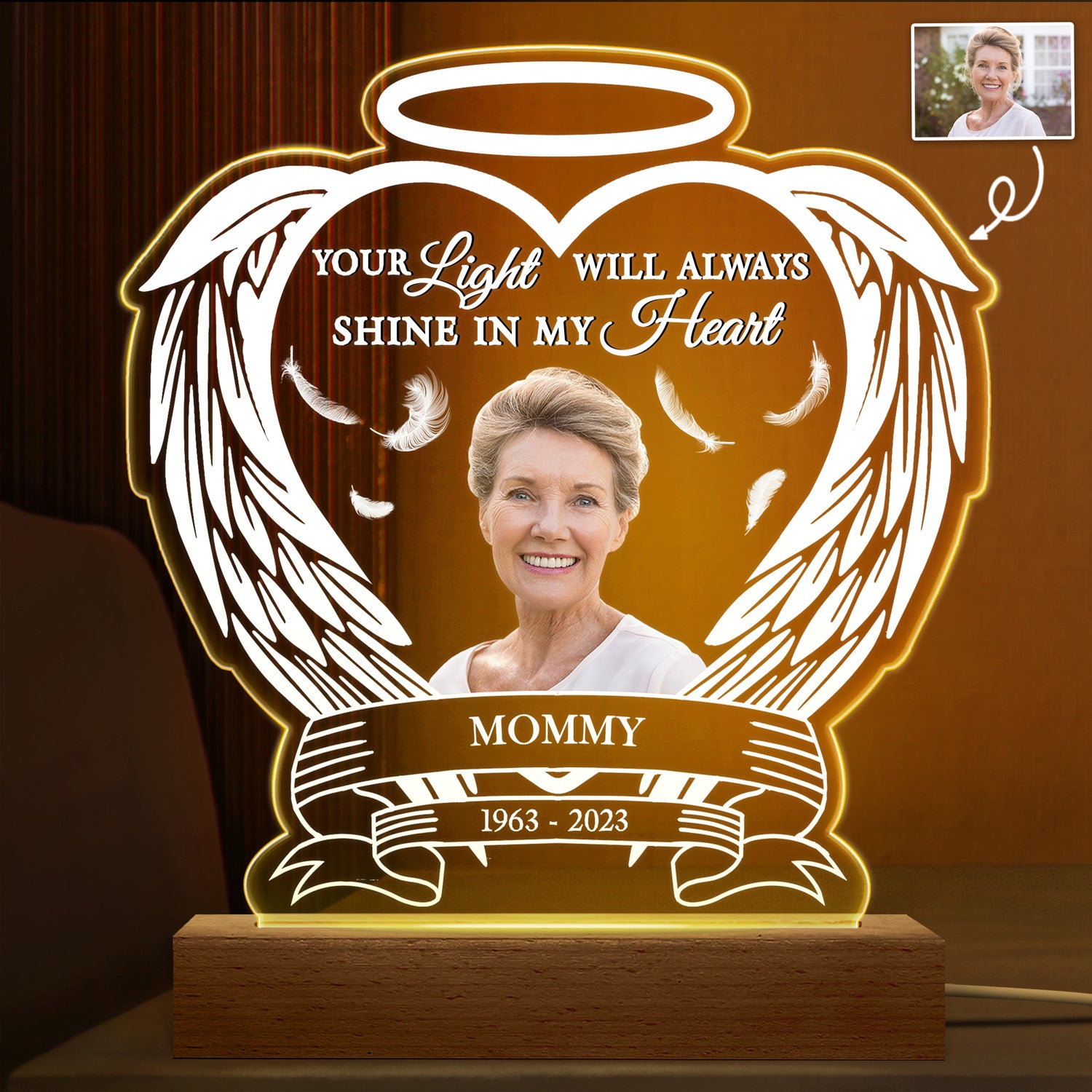 Custom Photo Always Shine In My Heart - Loving, Memorial Gift For Family, Siblings, Friends - Personalized 3D Led Light Wooden Base