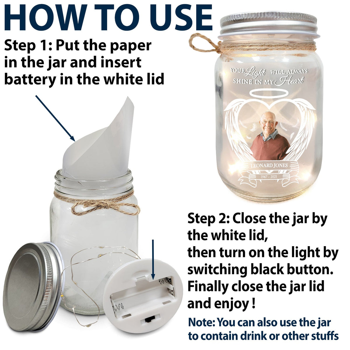 Custom Photo Always Shine In My Heart - Loving, Memorial Gift For Family, Siblings, Friends - Personalized Mason Jar Light