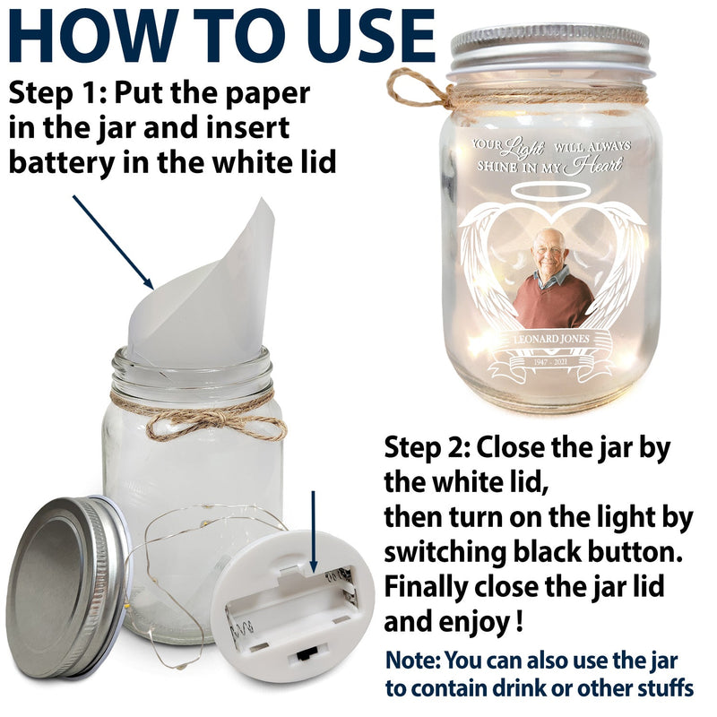 Custom Photo Always Shine In My Heart - Loving, Memorial Gift For Family, Siblings, Friends - Personalized Mason Jar Light