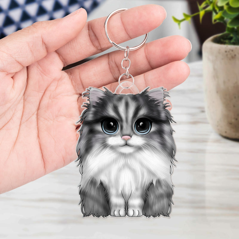 Cute Cat - Funny Gift For Cat Lovers, Cat Mom, Cat Dad - Personalized Cutout Acrylic Keychain