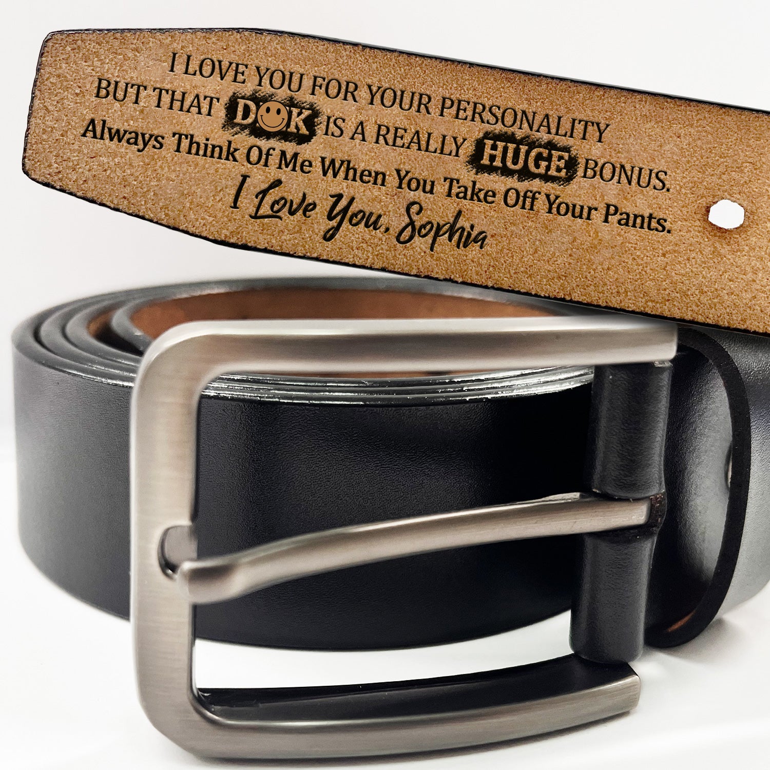 I Love You For Your Personality But That's A Huge Bonus - Funny Gift For Husband, Boyfriend, Spouse, Fiance, Dad Gift - Personalized Engraved Leather Belt
