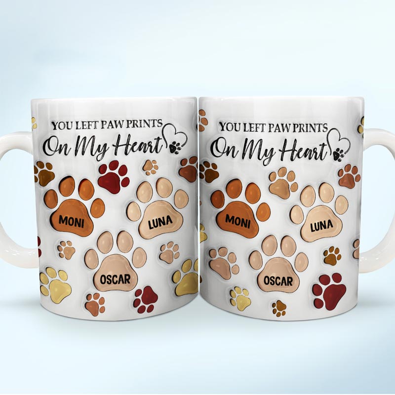 You Left Paw Prints - Memorial Gift For Dog Lovers, Cat Lovers - 3D Inflated Effect Printed Mug, Personalized White Edge-to-Edge Mug