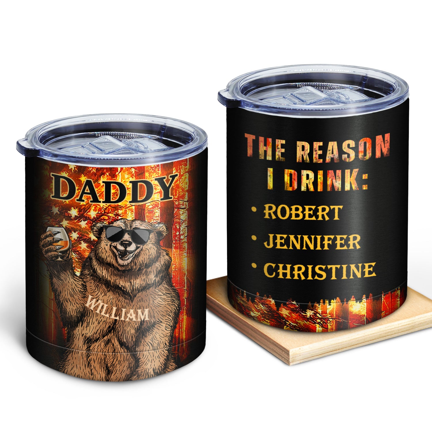 The Reason I Drink Is My Kids - Funny Gift For Dad, Father, Papa - Personalized Lowball Tumbler