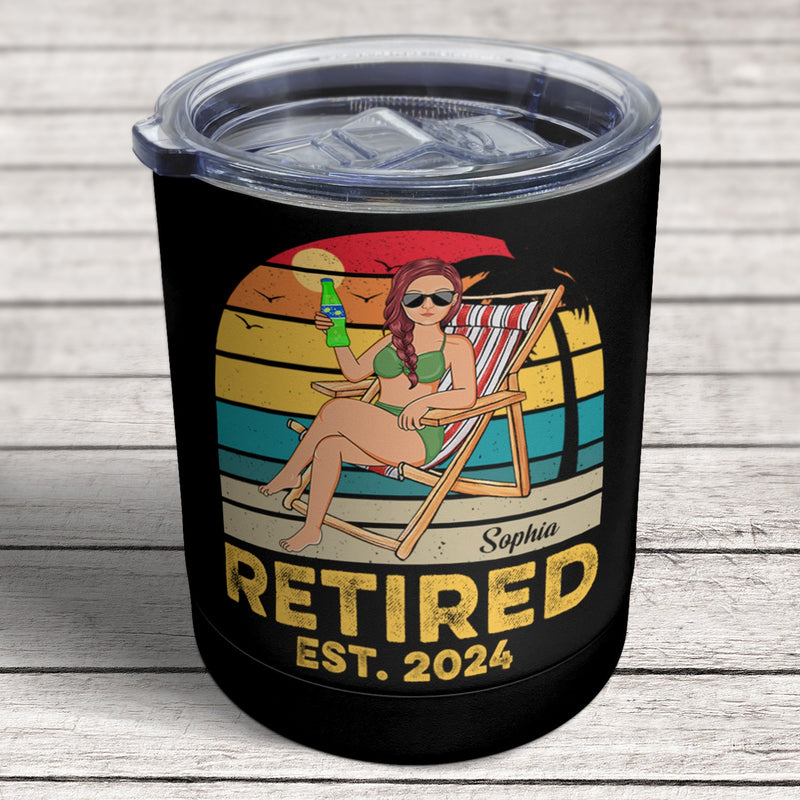 Retired A Person Who Is Happy On Monday - Funny Gift For Dad, Father, Papa, Grandpa - Personalized Lowball Tumbler