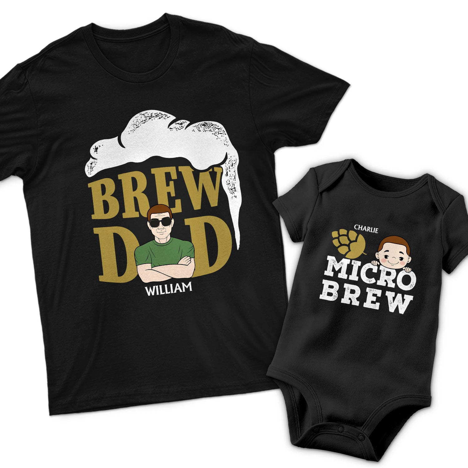 Brew Dad Micro Brew Drinking Buddies For Life - Gift For New Daddy And New Baby, First Time Father - Personalized Combo T Shirt And Baby Onesie
