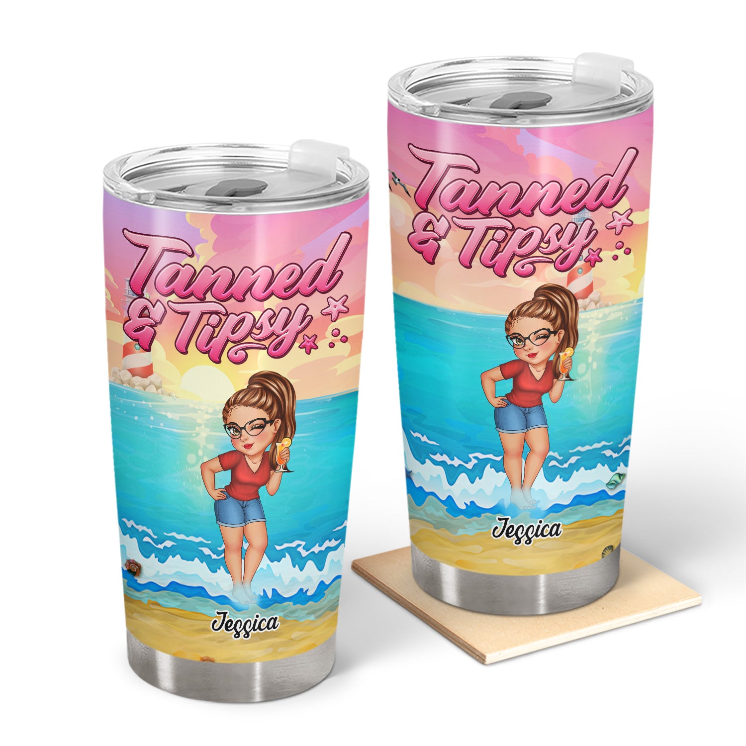 Tanned And Tipsy Beach Lovers - Personalized Tumbler