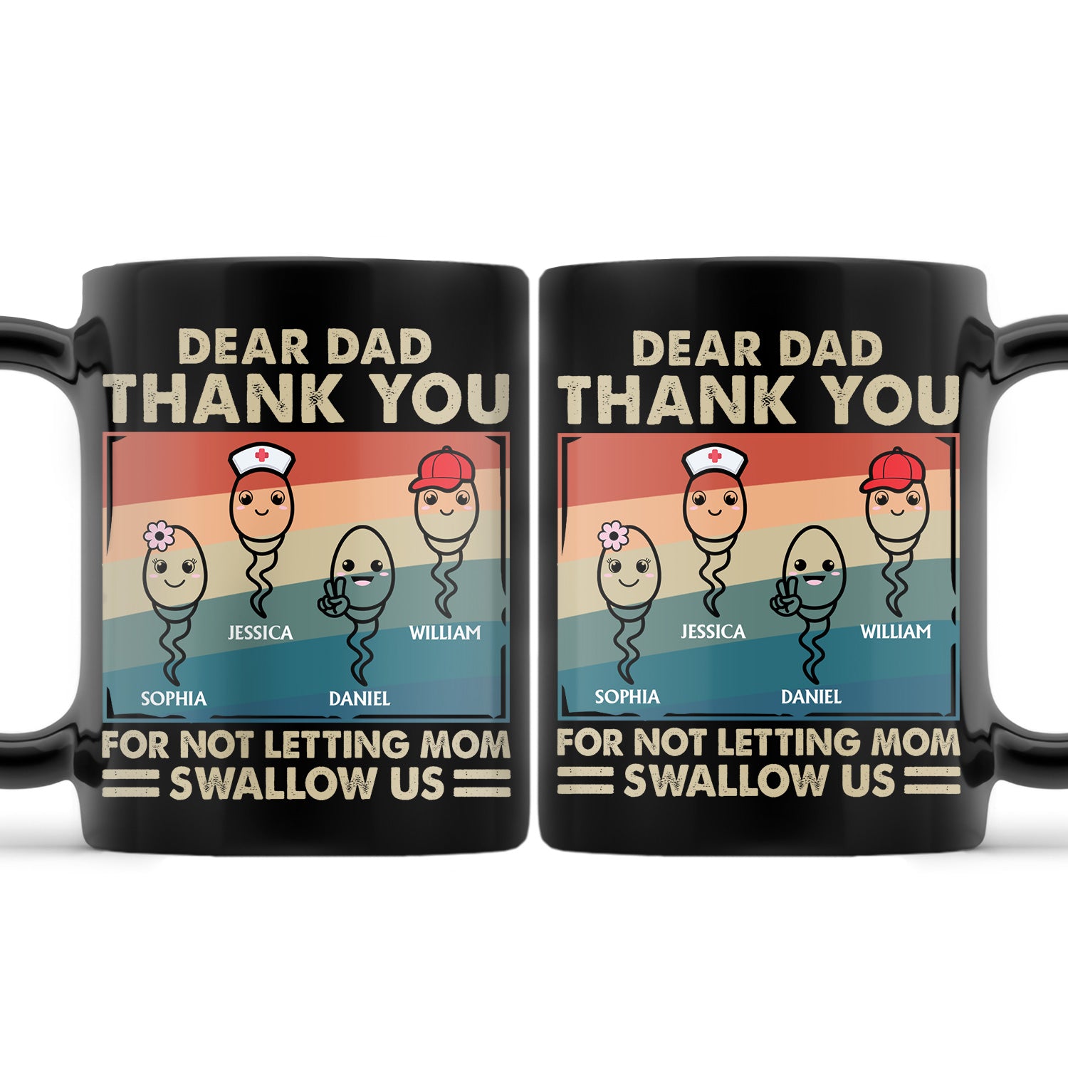 Thank You For Not Letting Mom Swallow Us Retro - Personalized Black Mug