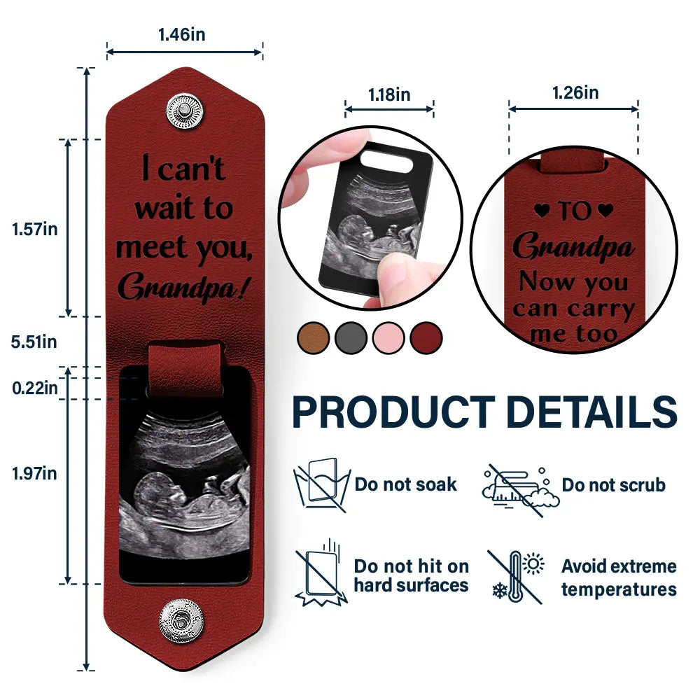 Custom Photo Daddy I Can't Wait To Meet You - Personalized Leather Photo Keychain