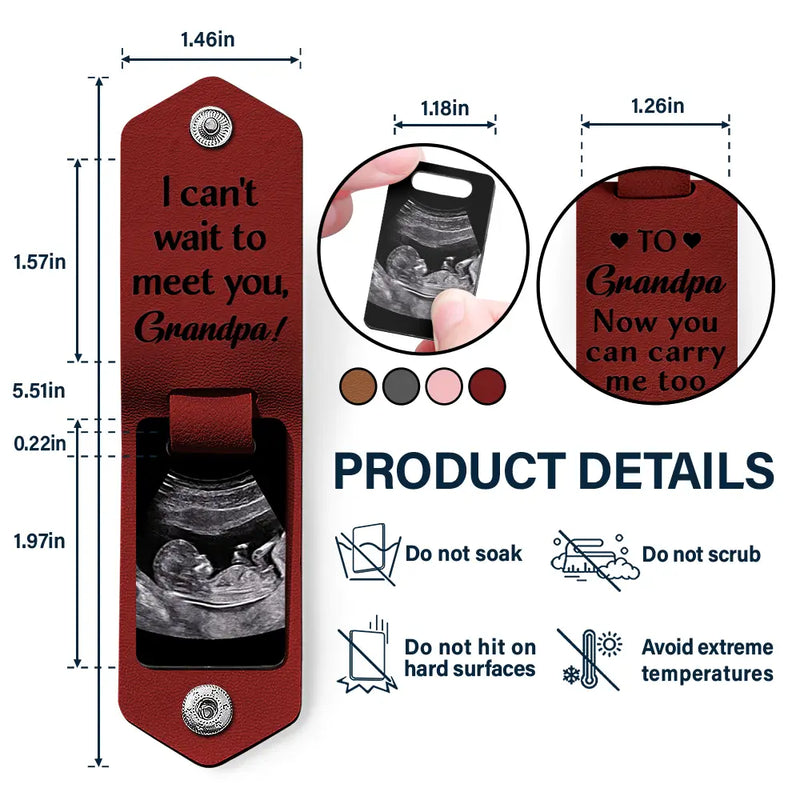 Custom Photo Daddy I Can't Wait To Meet You - Personalized Leather Photo Keychain