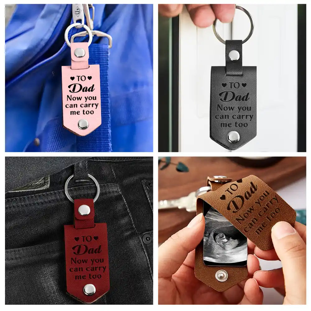 Custom Photo Daddy I Can't Wait To Meet You - Personalized Leather Photo Keychain