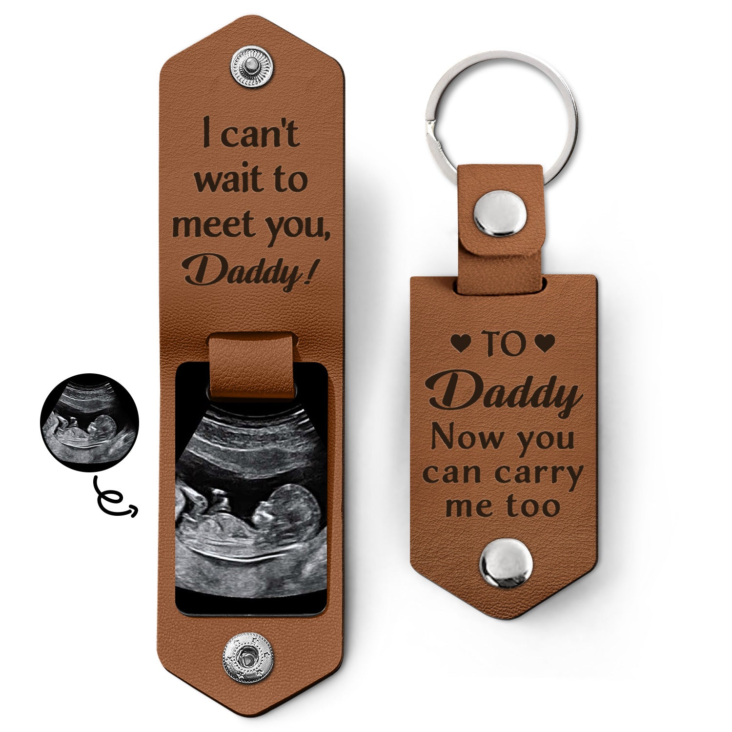 Custom Photo Daddy I Can't Wait To Meet You - Personalized Leather Photo Keychain