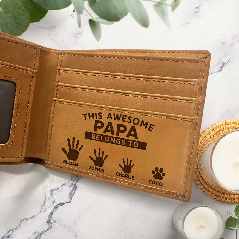 This Awesome Papa Belongs To Grandkids - Personalized Bifold Wallet