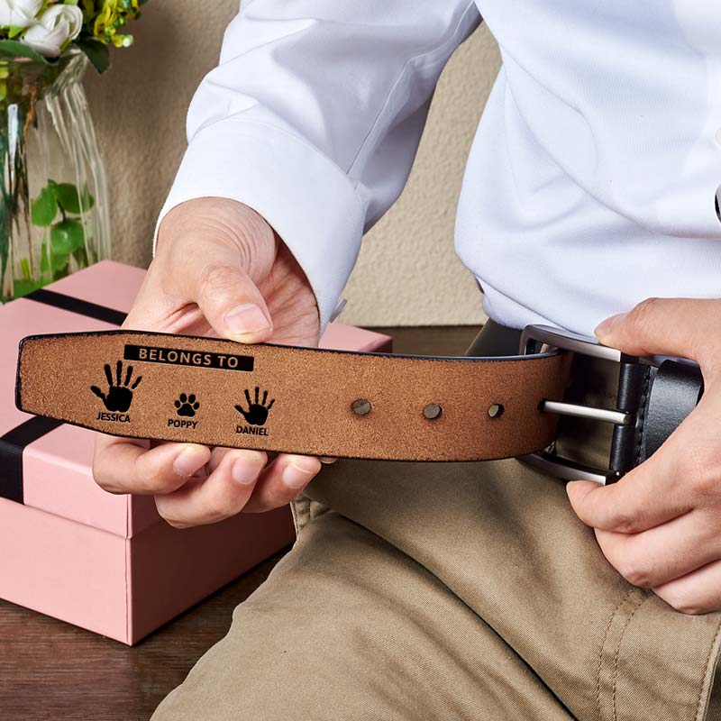 World's Best Papa Belongs To Grandkids - Personalized Engraved Leather Belt