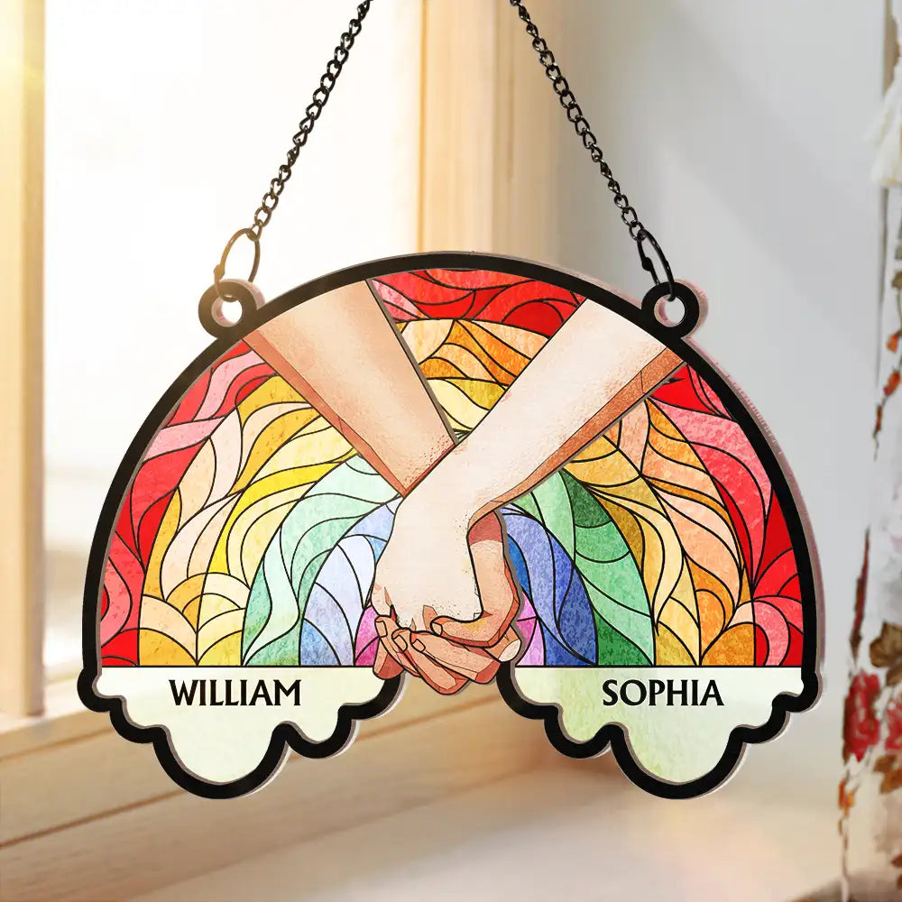 Love Is Love, Holding Hands - Personalized Window Hanging Suncatcher Ornament