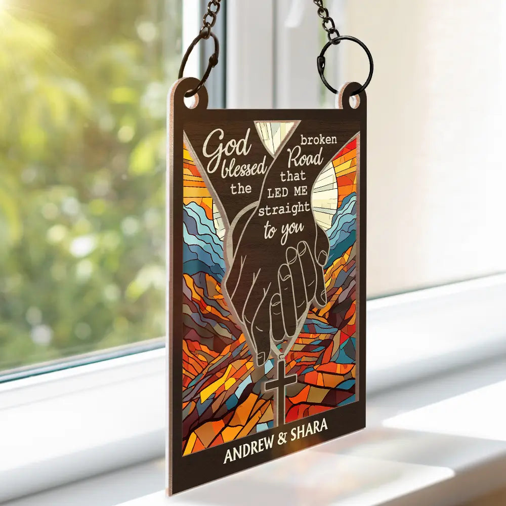Que Dieu bénisse le couple chrétien de Broken Road ! Ornement attrape-soleil personnalisé à suspendre à la fenêtre