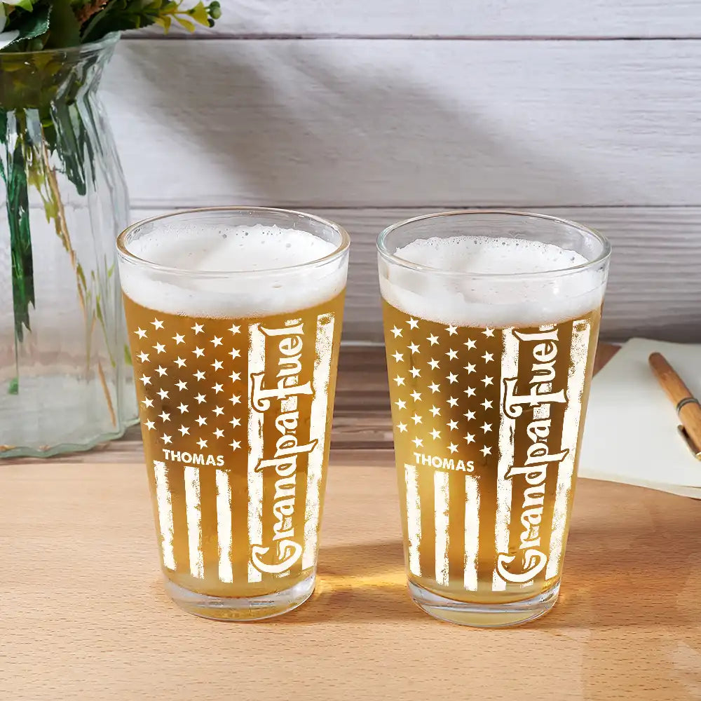 Dad Fuel Stars And Stripes Funny Daddy - Personalized Beer Glass