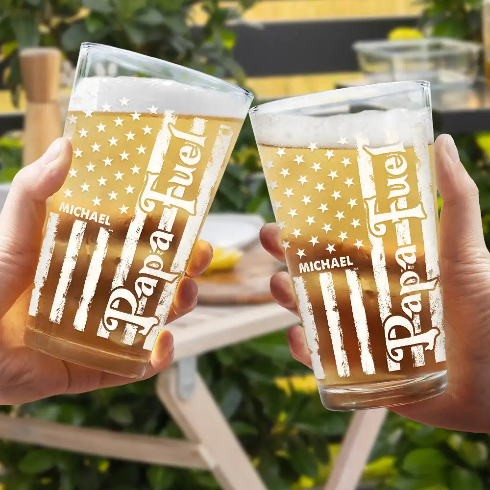 Dad Fuel Stars And Stripes Funny Daddy - Personalized Beer Glass