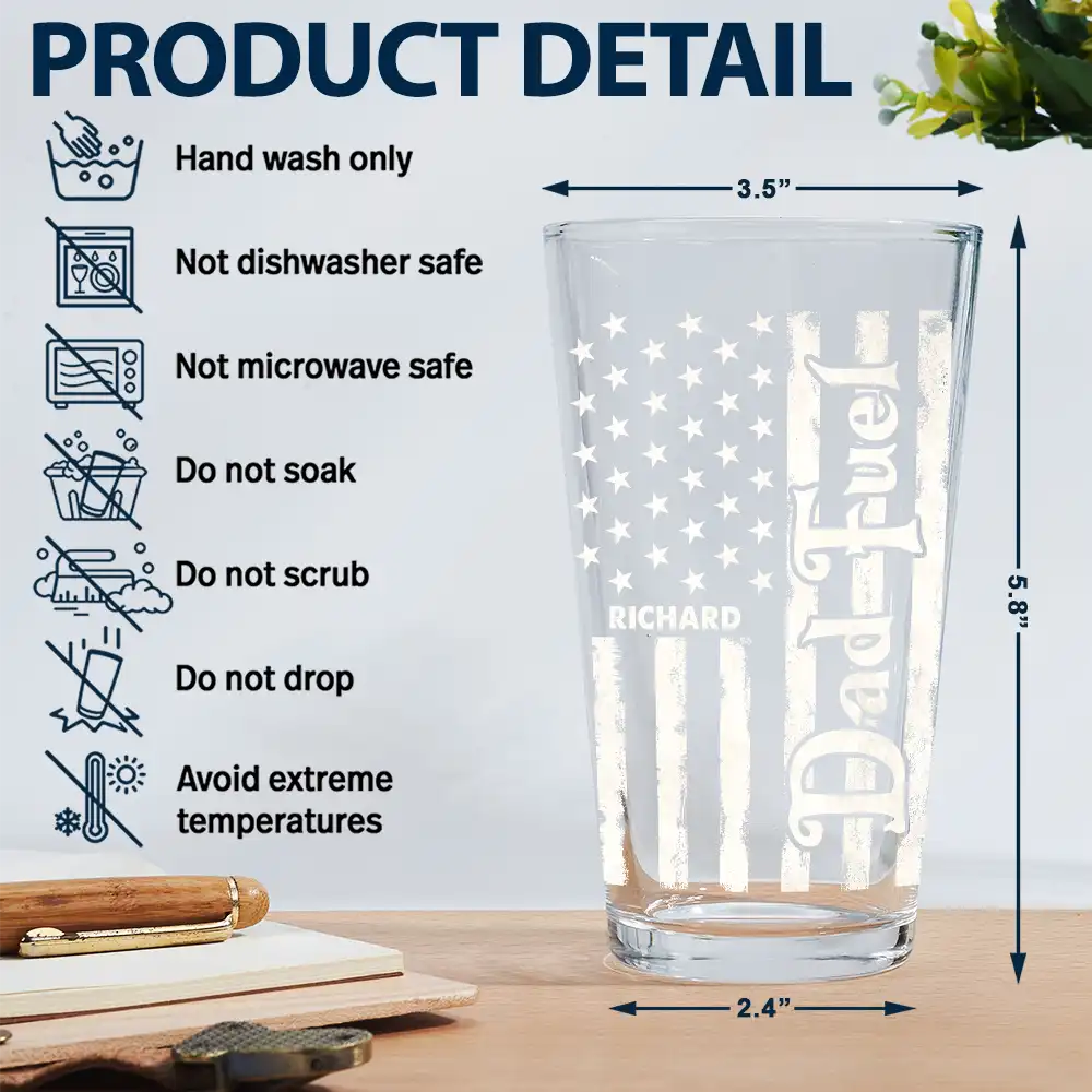 Dad Fuel Stars And Stripes Funny Daddy - Personalized Beer Glass