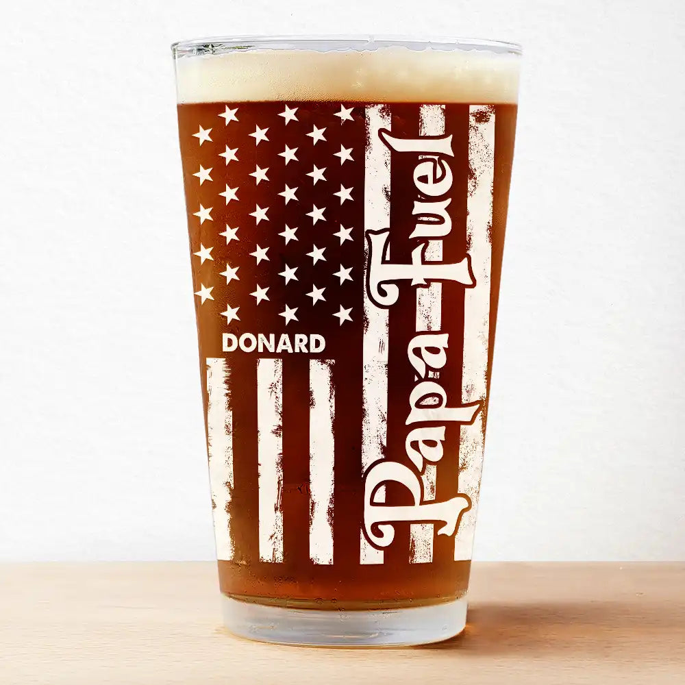 Dad Fuel Stars And Stripes Funny Daddy - Personalized Beer Glass