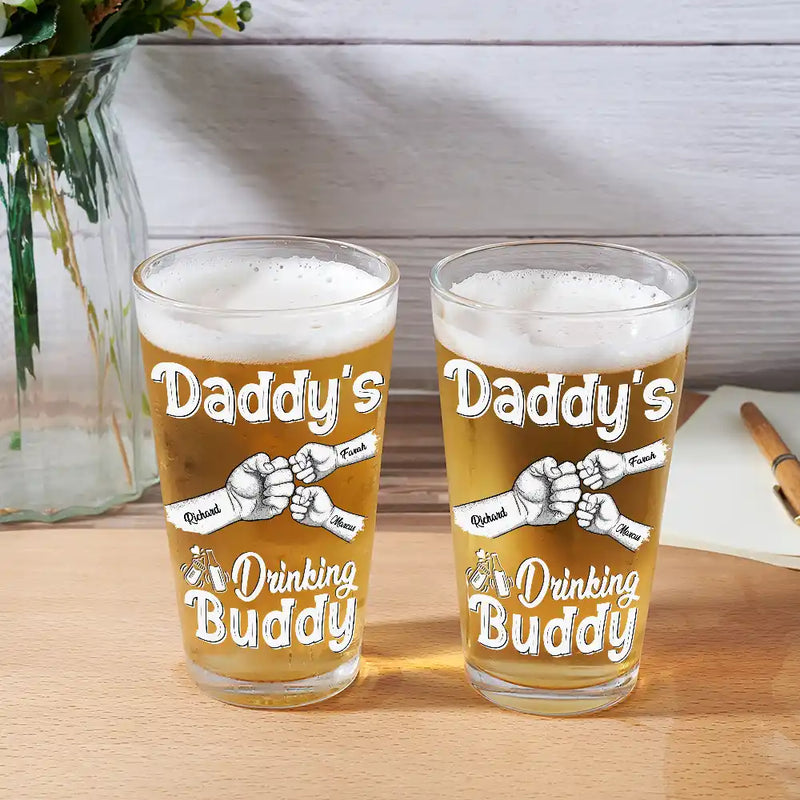 Daddy Drinking Buddy Funny Baby And Dad - Personalized Beer Glass