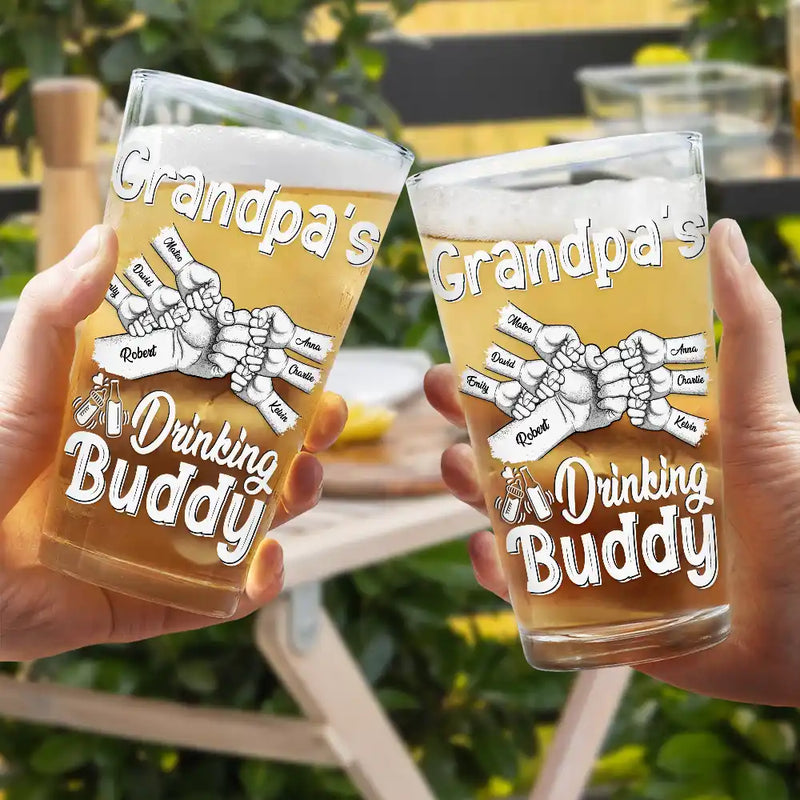 Daddy Drinking Buddy Funny Baby And Dad - Personalized Beer Glass
