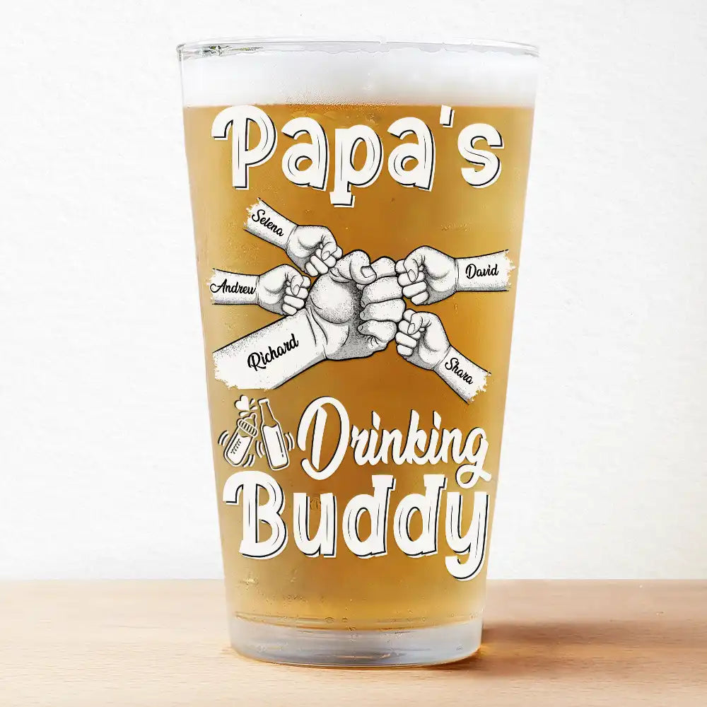 Daddy Drinking Buddy Funny Baby And Dad - Personalized Beer Glass