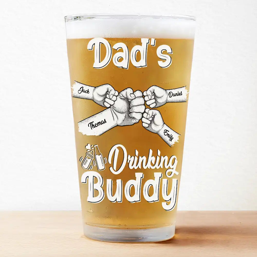 Daddy Drinking Buddy Funny Baby And Dad - Personalized Beer Glass