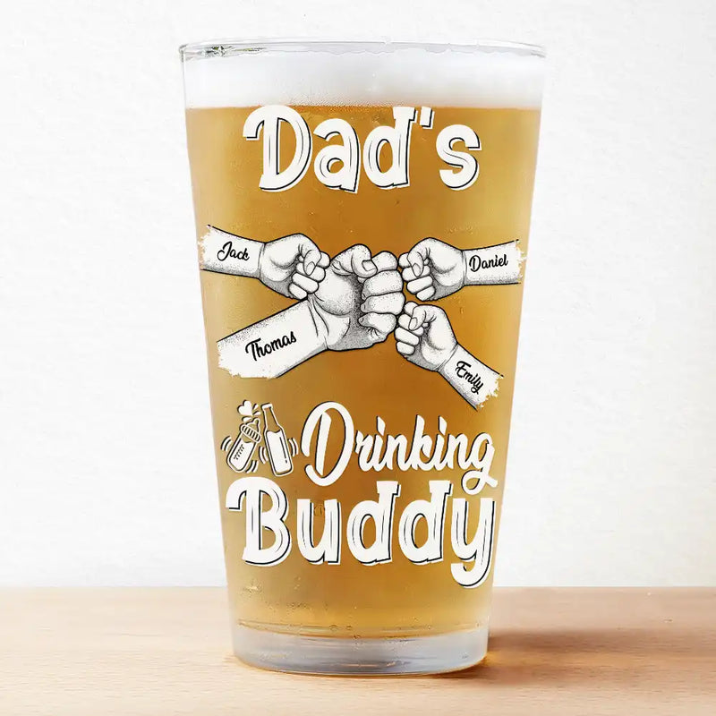 Daddy Drinking Buddy Funny Baby And Dad - Personalized Beer Glass