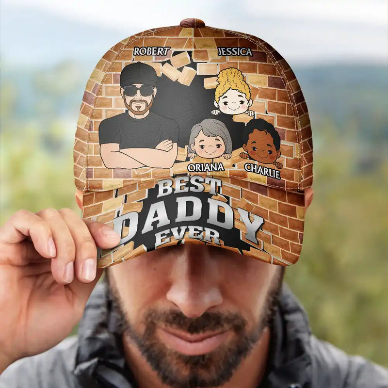 Best Dad And Papa Ever 3D Brick Wall Print - Personalized Classic Cap