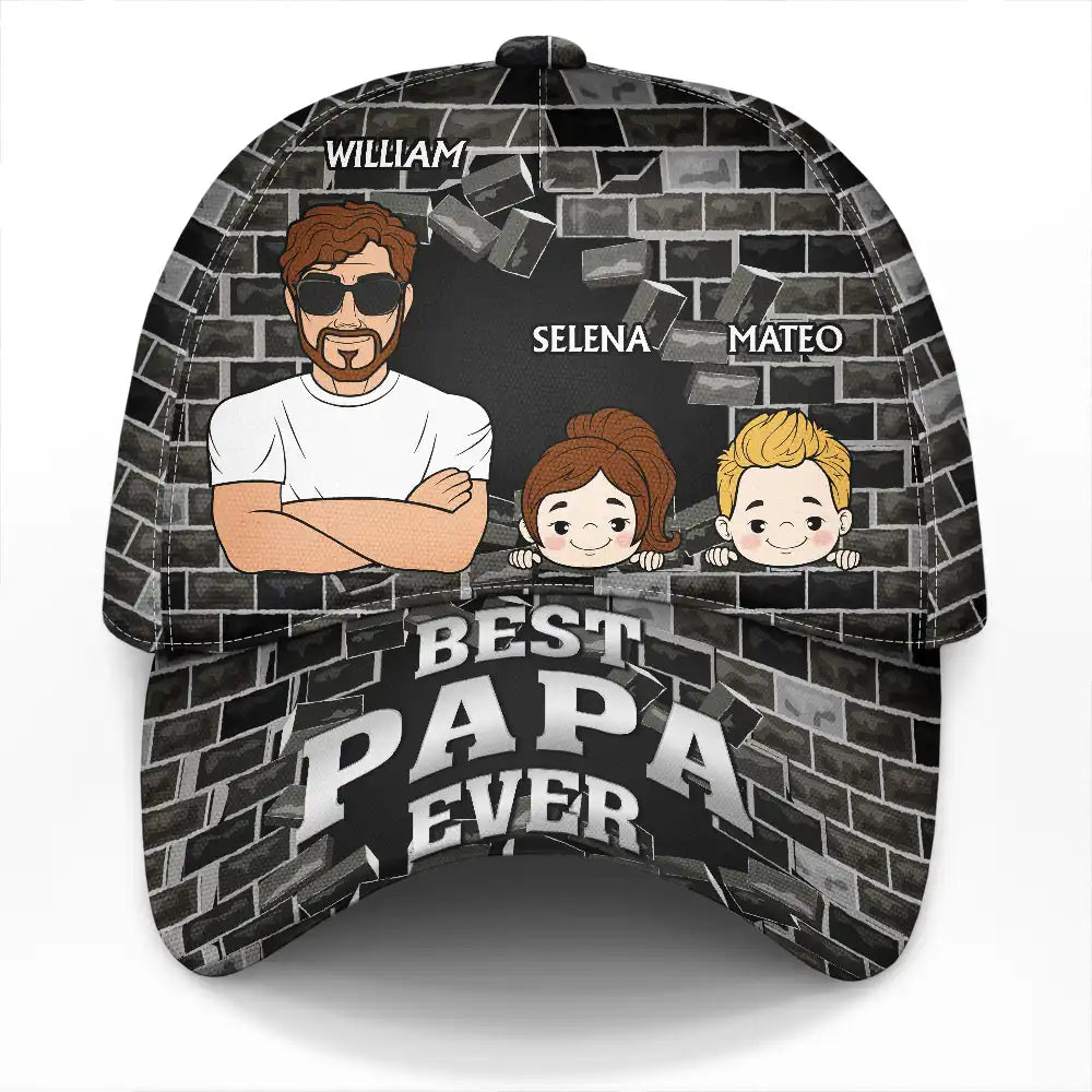 Best Dad And Papa Ever 3D Brick Wall Print - Personalized Classic Cap