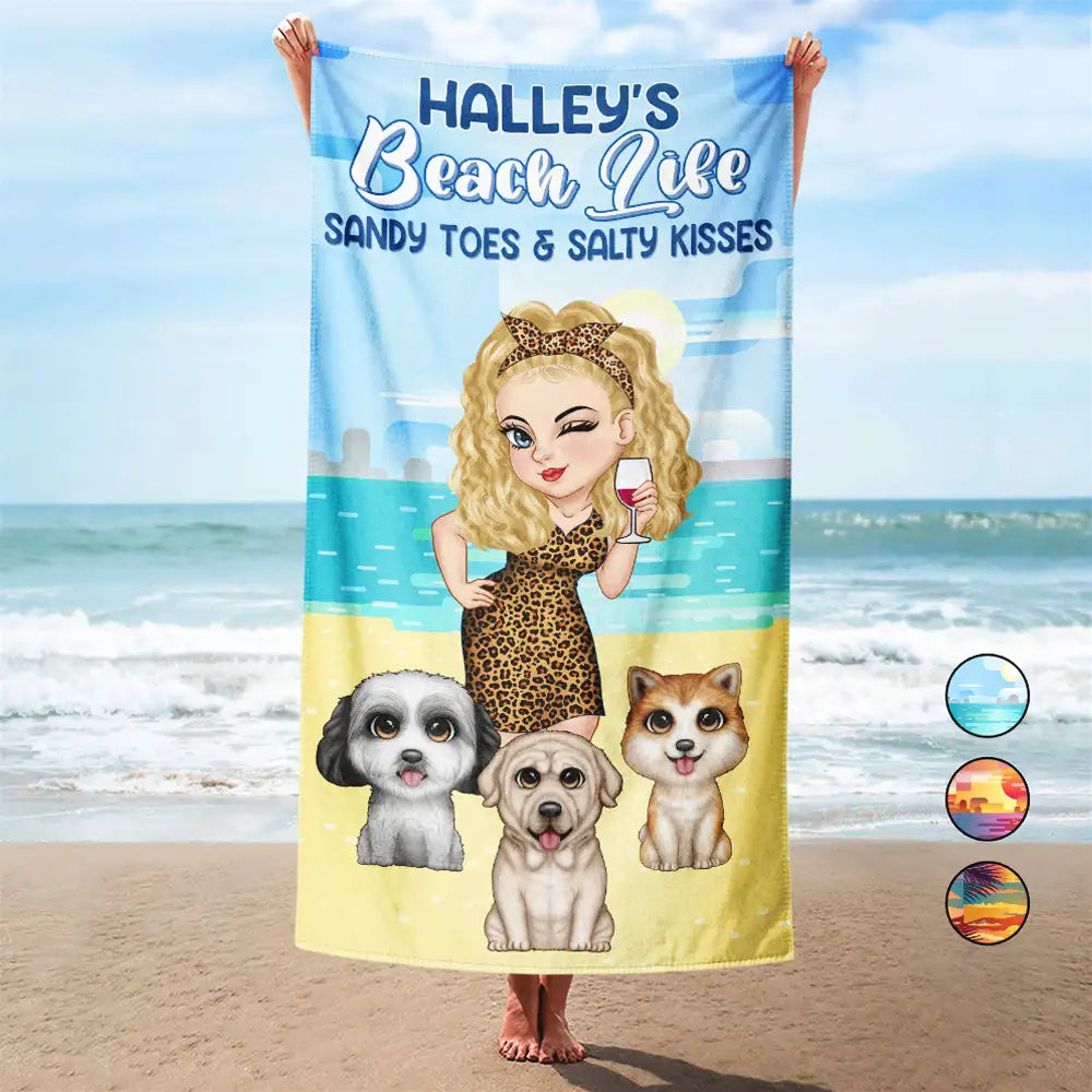 Beach Life Sandy Toes Salty Kisses Cute Pet - Personalized Beach Towel