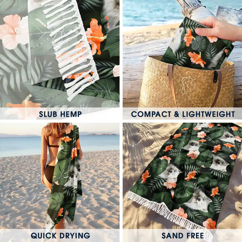 Custom Photo Funny Family Pet Face - Personalized Turkish Beach Towel