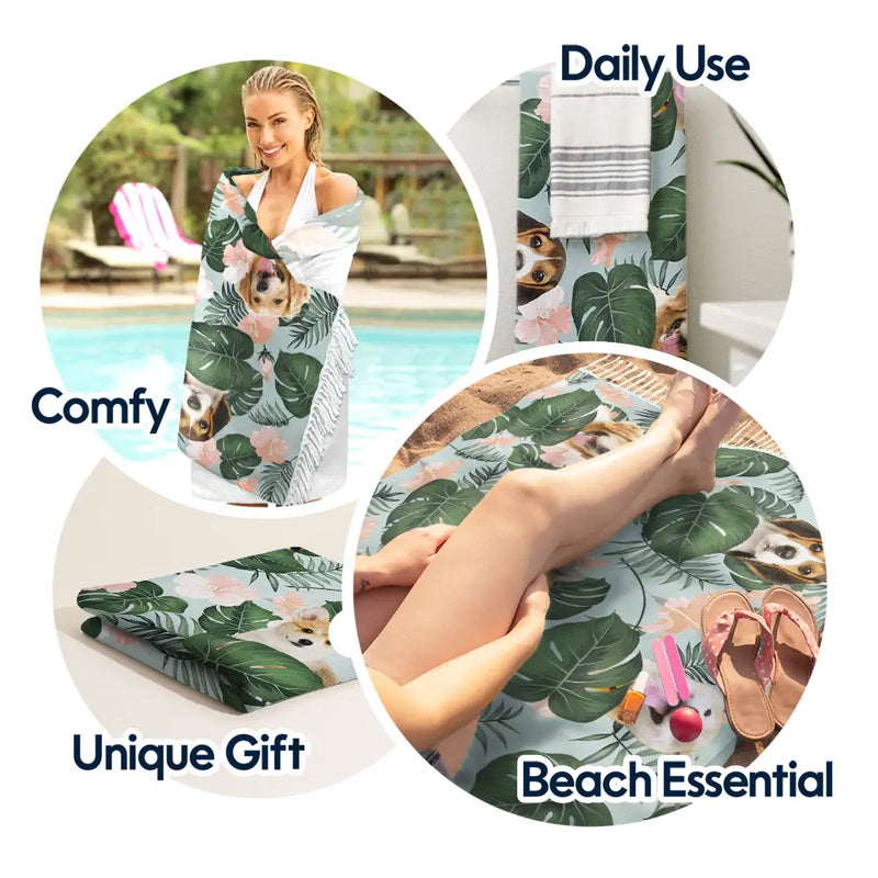 Custom Photo Funny Family Pet Face - Personalized Turkish Beach Towel