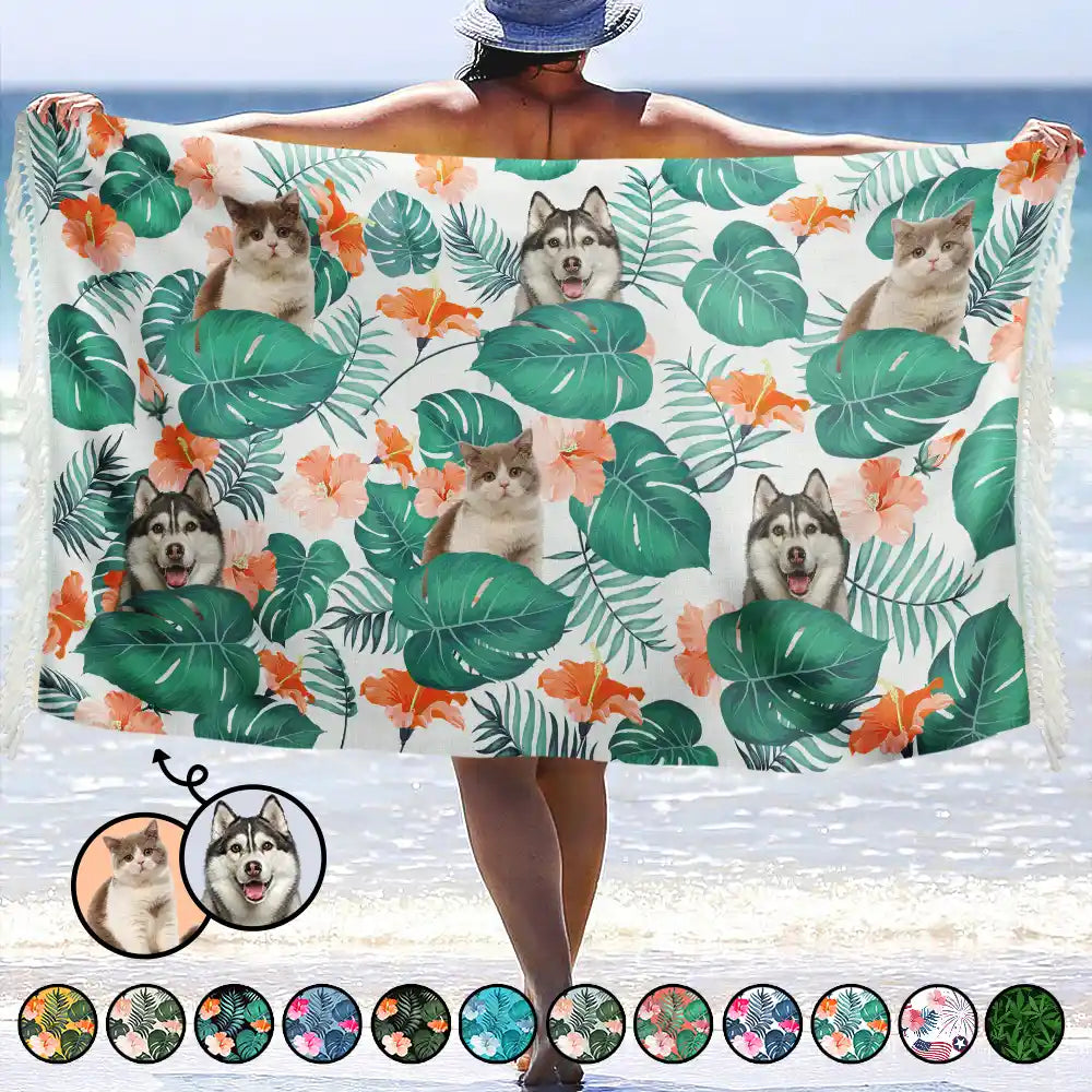 Custom Photo Funny Family Pet Face - Personalized Turkish Beach Towel