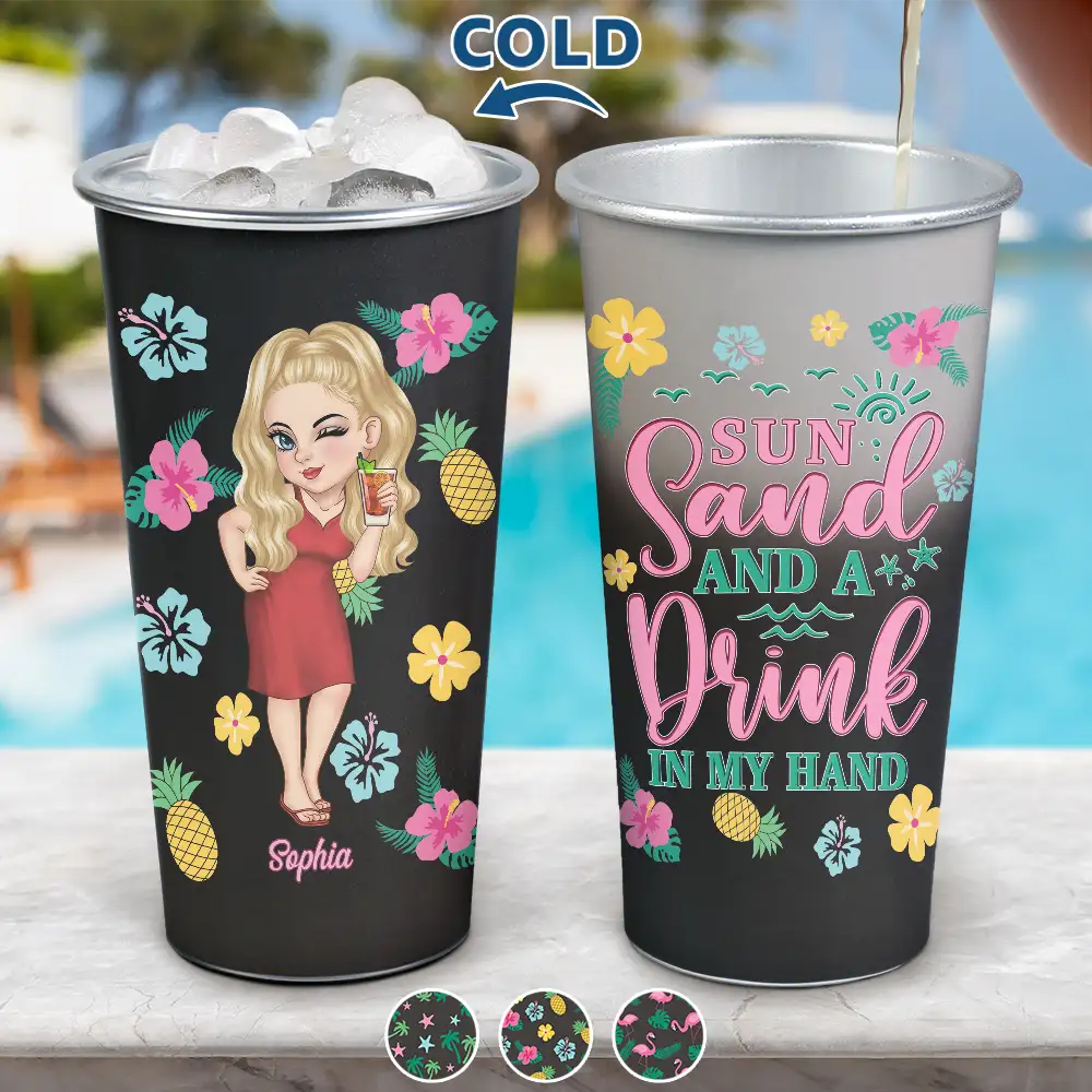 Sun Sand And A Drink In My Hand - Personalized Aluminum Color Changing Cup