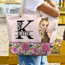 Sac de plage personnalisé avec monogramme floral tropical