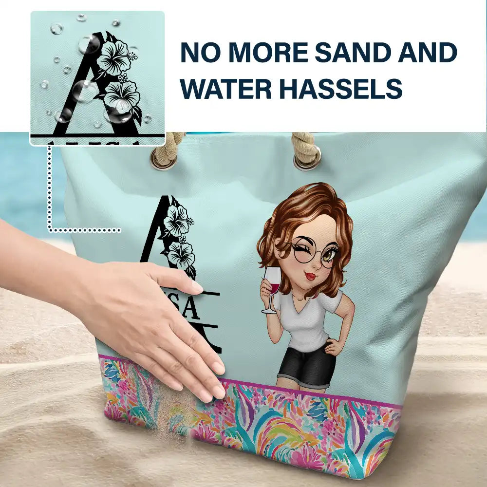 Sac de plage personnalisé avec monogramme floral tropical