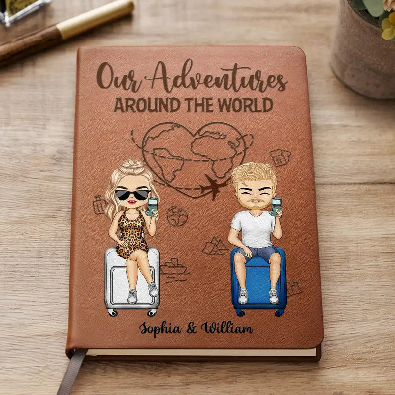 Our Adventures Around The World - Personalized Leather Journal