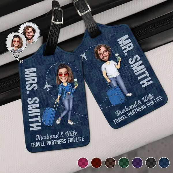 Étiquettes de bagages personnalisées avec photo pour mari et femme, partenaires de voyage pour la vie - Combo de 2 étiquettes personnalisées