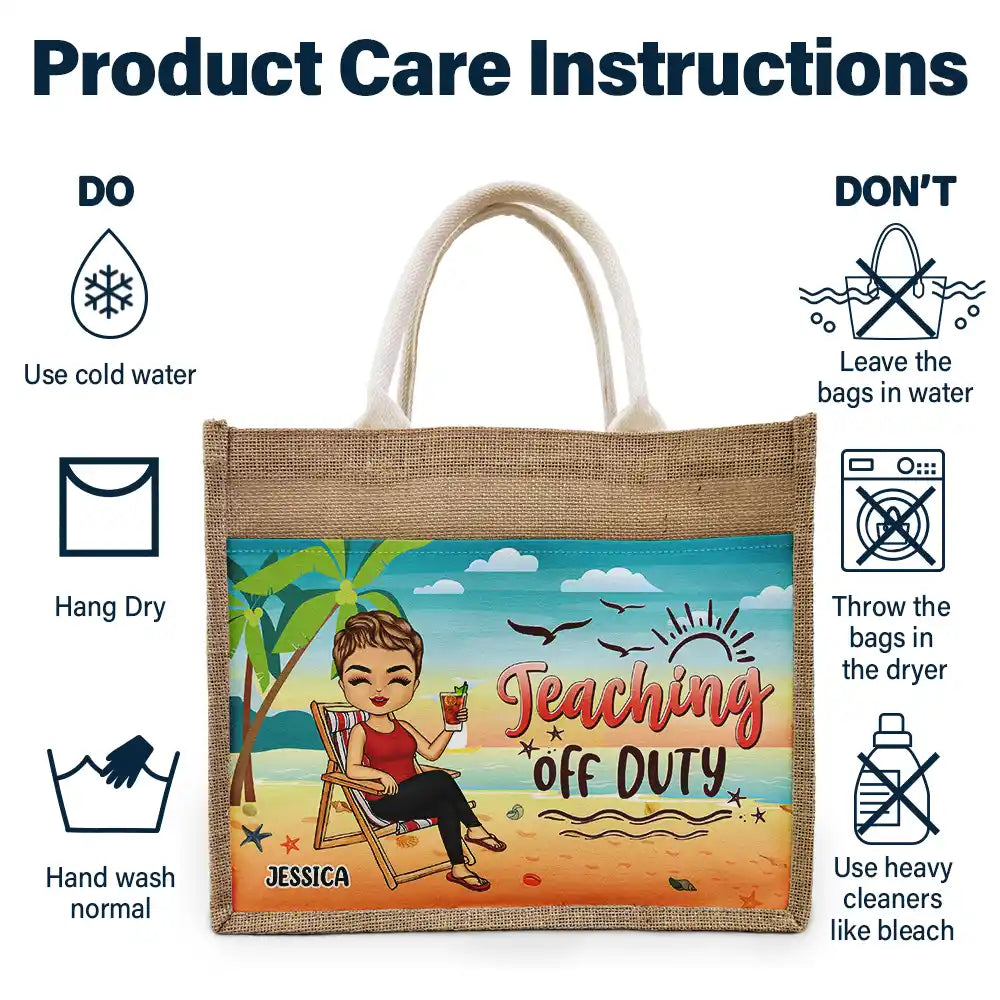 Beaching Not Teaching - Personalized Jute Tote Bag