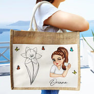 Line Wild Flower Cartoon Woman - Personalized Jute Tote Bag