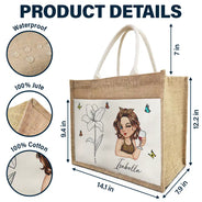 Line Wild Flower Cartoon Woman - Personalized Jute Tote Bag