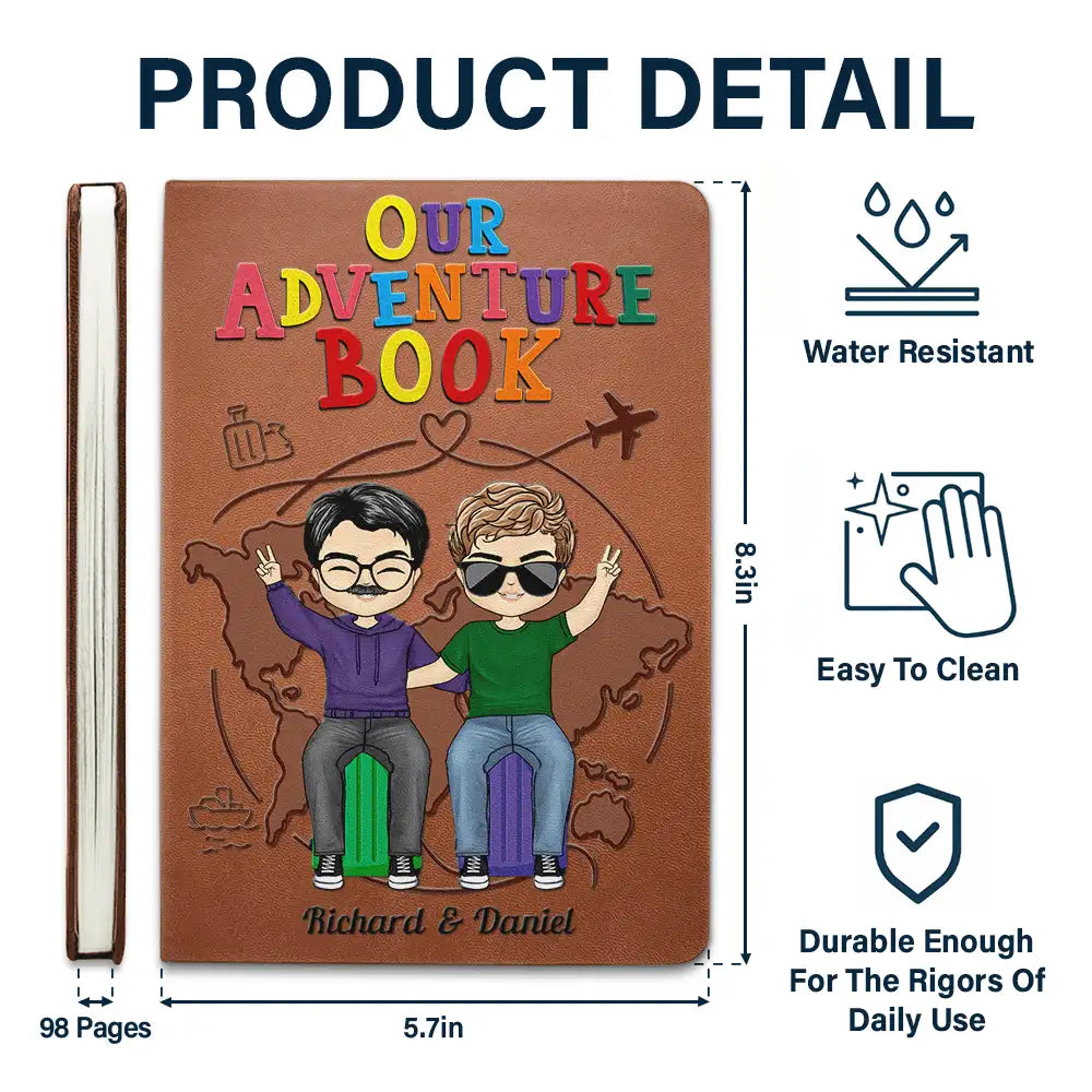 Notre carnet d'aventures Voyage en couple - Journal en cuir personnalisé